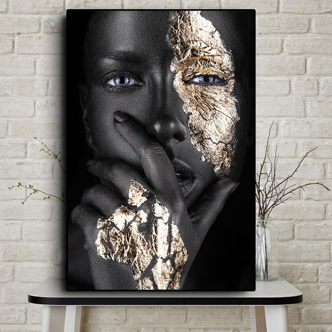 African Art Black and Gold Woman Oil Painting Wall Art