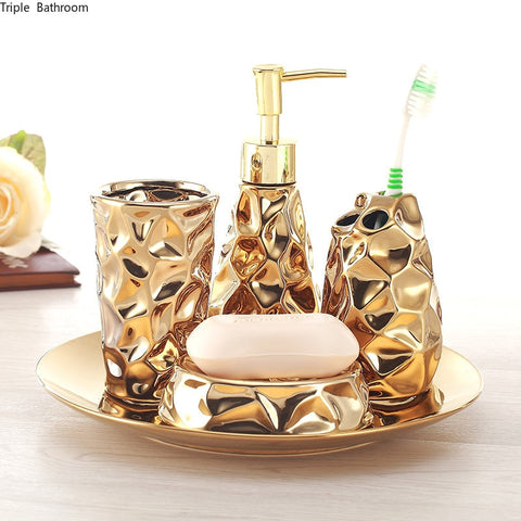 4 pc Gold Ceramic Bathroom Set