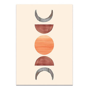 Abstract Sun Face Moon Plant Orange Canvas Wall Art