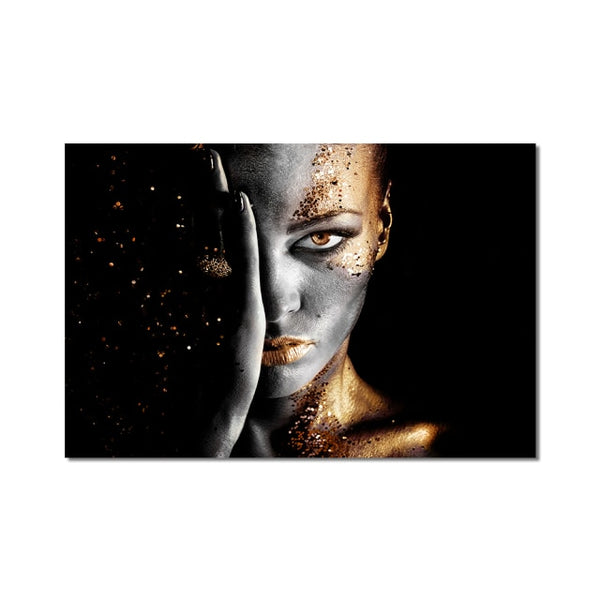 African Art Black and Gold Woman Oil Painting Wall Art
